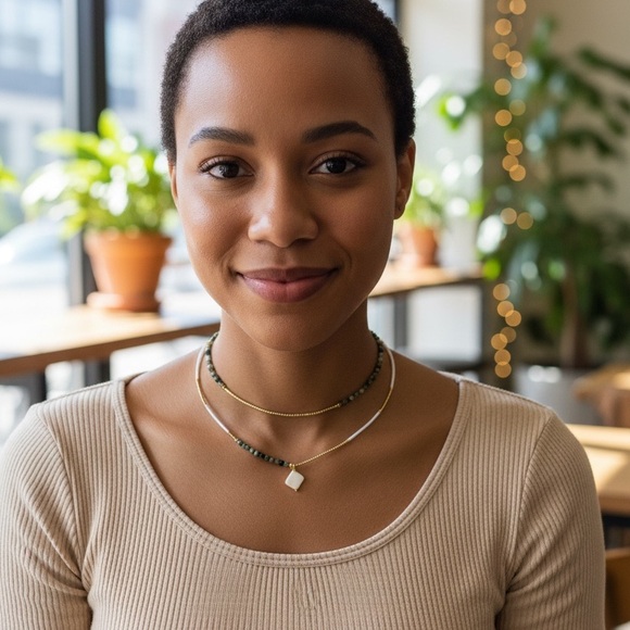 Gold plated bohemian stone necklace - Picture 2 of 2